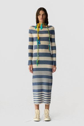 Guest In Residence Striped Rib Dress In Navy/cream
