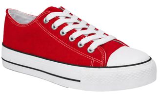 Generic Womens Canvas Platform Low Top Trainers Lace Up Comfort Sneakers with Toe Cap Chunky Outsole (Red, UK Footwear Size System, Adult, Women, Numeric, Med