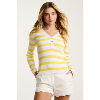 Lisa Todd Lucky Stripe Cotton Henley in White Butter at Nordstrom, Size X-Large