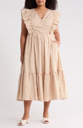 Sugarlips Luna Striped Fairness Midi Dress in Taupe-Mult at Nordstrom, Size 1X