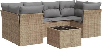 vidaXL Vidaxl - Set Sof&aacute;s De Jard&iacute;n 7 Piezas Y Cojines Rat&aacute;n Sint&eacute;tico Beige
