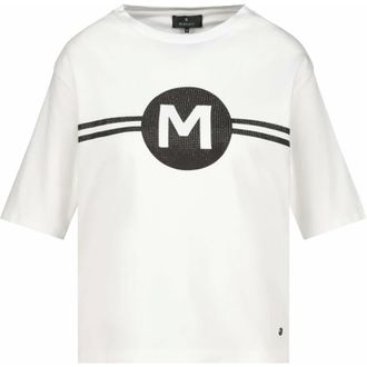 Monari T-shirt met cirkel- en streepmotief - Dames - Tops - Wit - Maat: L Zijde