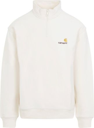Carhartt Work in Progress Natural White Cotton Half Zip American Script Sweatshirt-Uomo