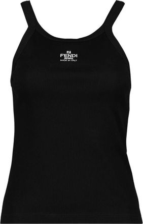 Fendi Ribgebreide Tanktop - Dames - Tops zonder mouwen - Zwart - XS - Katoen - Tops