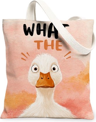 Generic Funny Bird Canvas Tote Bags, Fanciful Animal Design Reusable Grocery Bags, Lightweight Washable Shoulder Strap Canvas for G, Peach, 13x15 Inch