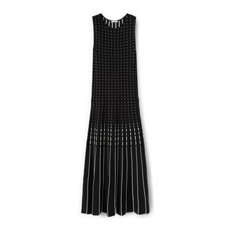 Motivi Lange Geplooide Gebreide Jurk - Dames - Maxi kleedjes - Zwart - XS - Nylon - Kleedjes