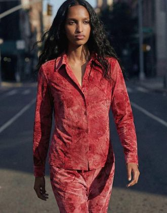 Desigual Camicia rosa floccata con bottoni-Rosso