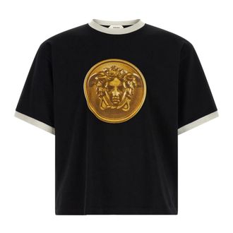 Versace T-Shirts, male, Black, M, Printed Cotton-Jersey T-Shirt