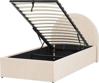 Beliani Beliani - Retro Half-Round Headboard Storage Ottoman Bed Velvet Upholstery eu Single Size 3ft Slatted Base Beige Anet