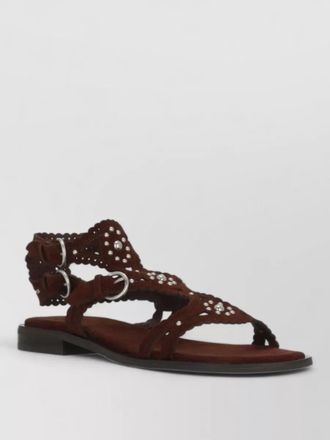 Ash suede leather flat sandals round toe