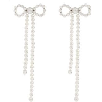 Self Portrait Accessoires, Dames, Wit, ONE Size, Oorbellen met Parels en Kristallen Strik