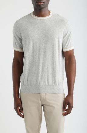 Scott Barber Short Sleeve Reverse Jersey Sweater in Silver at Nordstrom, Size Xx-Large