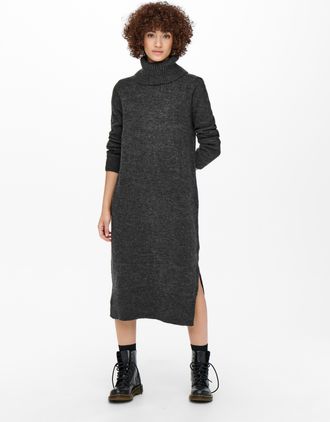 Only Strickkleid ONLY ONLBRANDIE L/S ROLL NECK DRESS, Damen, Gr. XS (34), N-Gr, grau (dunkelgrau melange), Strick, Obermaterial: 81% Polyacryl, 19% Polyest