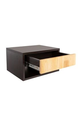 Jonathan Y Designs Elise Modern Floating Wall Mounted Nightstand, Bedside Table with Fluted Drawer, Open Shelf Cable Management, in Black/light Oak at