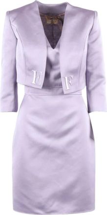 Elisabetta Franchi Duchess Satin en Tule Jurk met Jasje - Dames - Feestkleedjes - Paars - M - Tule - Kleedjes