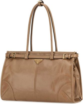 Prada Womens Bonnie Shoulder Bag Beige Leather