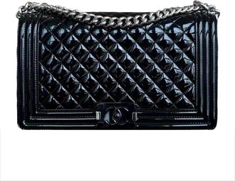 Chanel Black Patent Medium Boy Bag