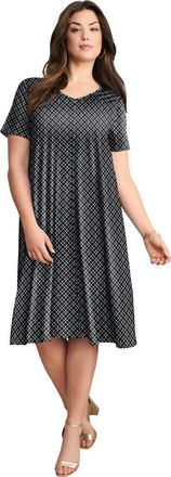 Roaman's Plus Size Short Sleeve Sleeve Swing Dress in Black White Geo at Nordstrom, Size 40