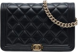 Chanel Pre-owned Boy Wallet on Chain - Dames - Vintage Schoudertas - Zwart - ONE Size - Leer - Vintage