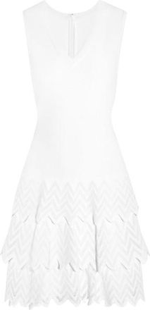 Alaia White Zigzag Tiered Mini Dress Size L