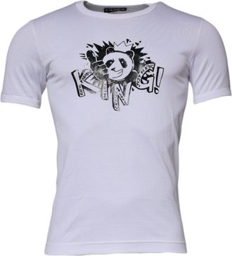 Dolce & Gabbana White Panda King Cotton Crew Neck Mens T-shirt (Pre-Owned)