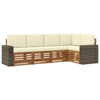 vidaXL Conjunto De Sof&aacute; Seccional Con Coj&iacute;n 5 Pcs Natural Y Crema Vidaxl