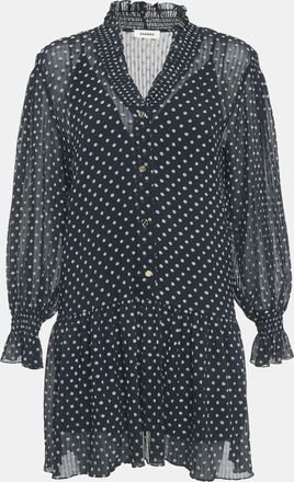 Sandro Navy Blue Polka-Dot Georgette Fil Coup&eacute; Mini Dress