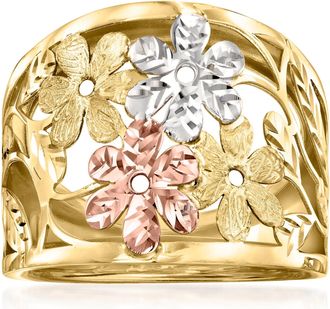 Ross-Simons Italian 14kt Tri-Colored Gold Floral Ring