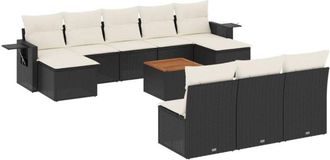 vidaXL Set De Sof&aacute;s De Jard&iacute;n 11 Pzas Y Cojines Rat&aacute;n Sint&eacute;tico Negro Vidaxl