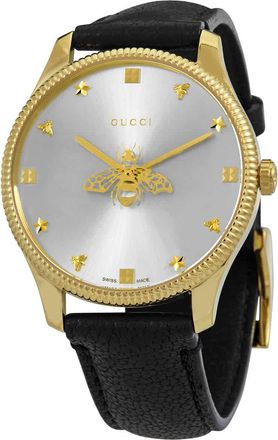 Gucci G-Timeless Quartz Ladies Swiss Bee Silver Sun Brushed Dial Watch YA1264181