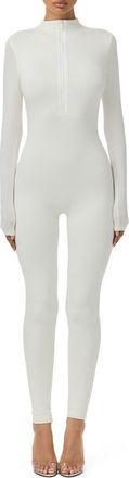 Naked Wardrobe Quarter Zip Jumpsuit in White at Nordstrom, Size X-Large