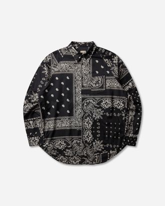 KAPITAL Men s Gauze Rat Brand Bandanna Patchwork Raglan Shirt Black