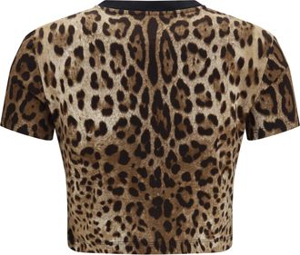 Dolce & Gabbana Womens Leopard-Print Cropped T-Shirt Leo New Cotton T-Shirts And Polos