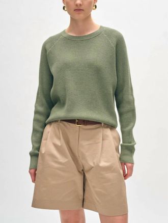 White + Warren Cotton Blend Waffle Sweatshirt In Moss Heather
