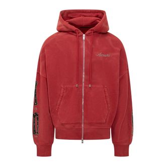 Amiri Zip-throughs, male, Red, Size: M Bones Studded Oversized Zip Hoodie