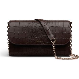 Radley London The Rathbone - Faux Croc Micro Flapover Crossbody Bag in Dark Oak at Nordstrom