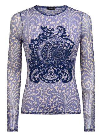 Etro tulle t-shirt - women - Elastane/Polyamide/Viscose - 42 - Blue