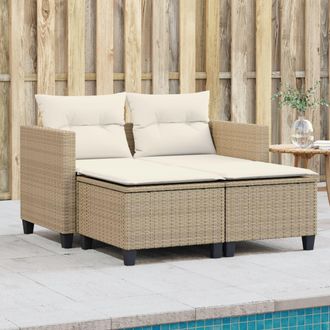 vidaXL Sof&aacute; De Jard&iacute;n 2 Plazas Con Toldo Y Taburetes Rat&aacute;n Pe Beige Vidaxl