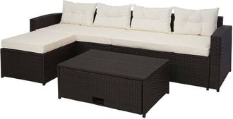 Hhg Hhg - Nunca Usado] Conjunto De Polirrat&aacute;n 080, Conjunto Para Balc&oacute;n/jard&iacute;n/sal&oacute;n Sof&aacute;, Compartimento, Marr&oacute;n, Cojines Crema-beige