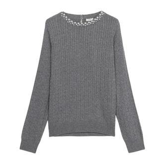Oltre Truien & Vesten, Dames, Grijs, M, Wol, Trui met ronde hals en applicaties