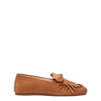 Stuart Weitzman Britt Fringe Moccasin - Dames - Loafers - Bruin - 36 EU - Leer - Schoenen