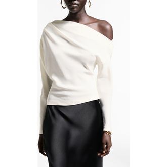 Mango Asymmetric Off the Shoulder Top in Ecru at Nordstrom, Size 6
