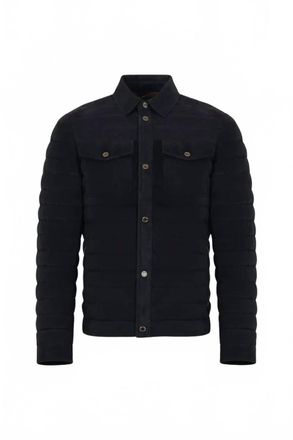 Moorer Mens Collared Quilted Jacket In Blu