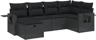 vidaXL Set De Sof&aacute;s De Jard&iacute;n 6 Piezas Y Cojines Rat&aacute;n Sint&eacute;tico Negro Vidaxl