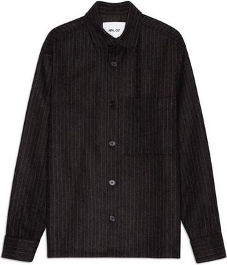 Nn.07 Freddy 1630 Pinstripe Wool Blend Button-Up Shirt Jacket in Brown Stripe at Nordstrom, Size Xx-Large