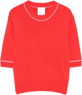 Allude T-shirt met geribbelde zoom - Rood