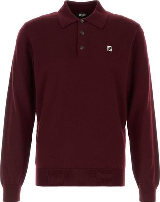 Fendi Burgundy Stretch Wool Polo Shirt