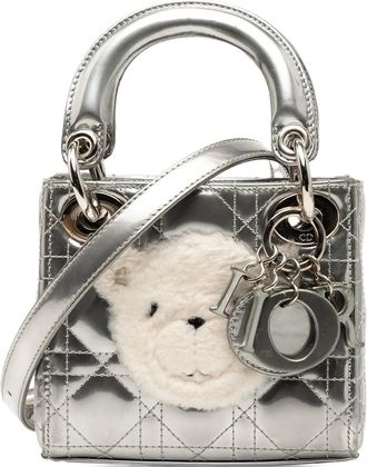 Dior Borsa a tracolla Bear Lady Dior micro in pelle di agnello metallizzata con motivo Cannage 2017 - Argento