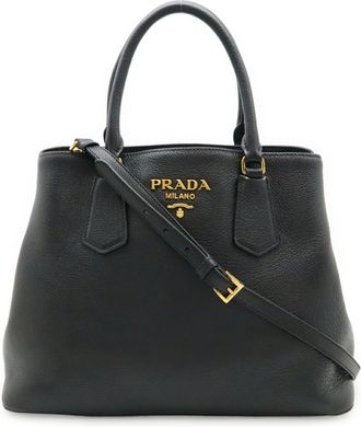 Prada Black Leather Handbag Shoulder Bag Tote Bag (Pre-Owned)