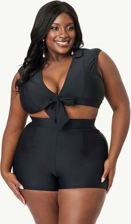 Unique Vintage Plus Size High Waist Swim Shorts in Black at Nordstrom, Size 2 X